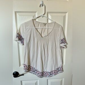 Sonoma White Blouse with Red and Blue Embroidery 100% cotton